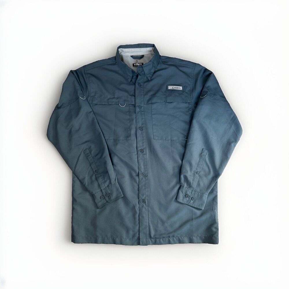 HABIT MENS Long SLEEVE RIVER Fishing Vented Outdoor SHIRT Roll Tab Gray Medium